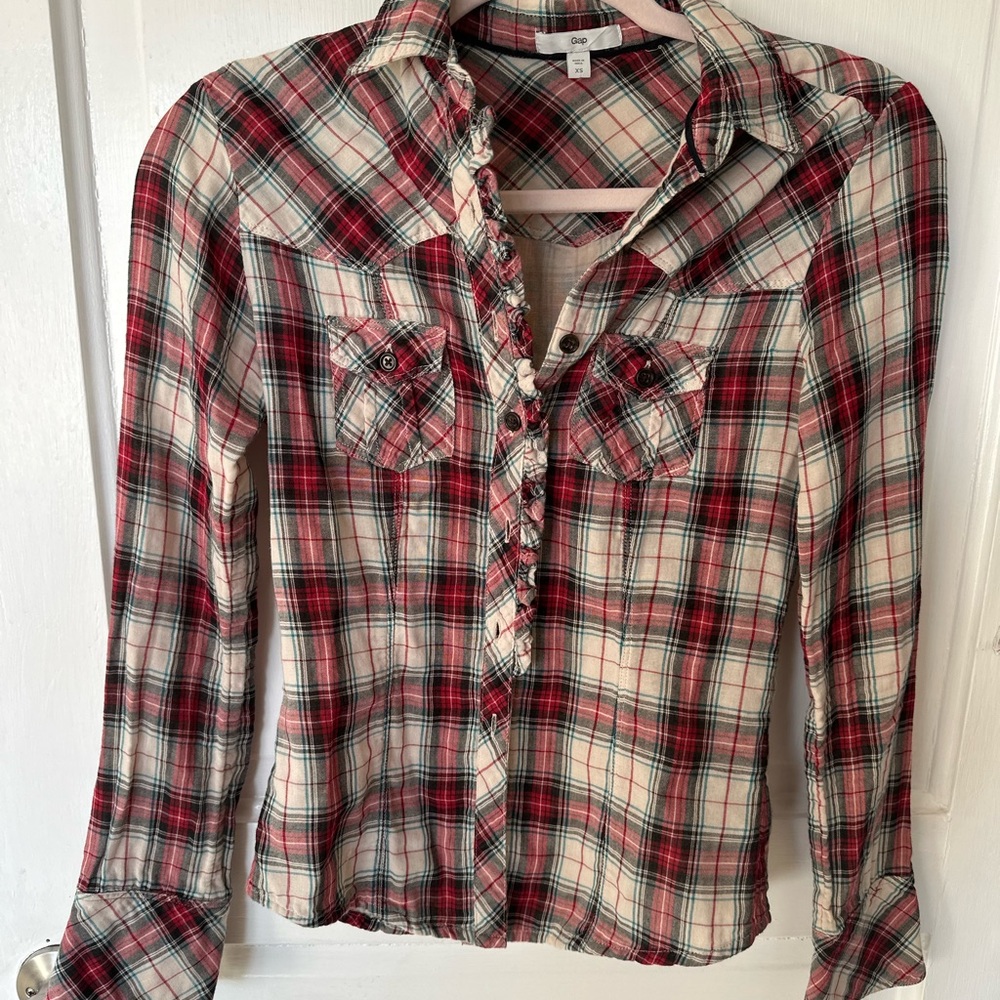 GAP plaid long sleeve button down blouse shirt XS